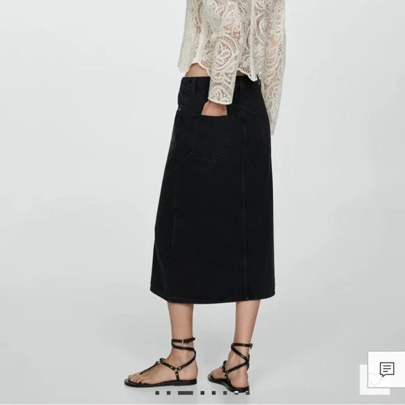 Mango Black wash denim midi skirt XXS - Picture 2 of 4